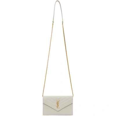 Shop Saint Laurent Off-white Monogramme Envelope Chain Wallet Bag In 9207 White