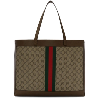 Shop Gucci Brown & Beige Gg Ophidia Tote In 8745 Beige