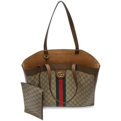 Shop Gucci Brown & Beige Gg Ophidia Tote In 8745 Beige