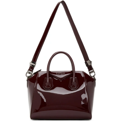 Shop Givenchy Burgundy Patent Small Antigona Bag In 542 Aubergi