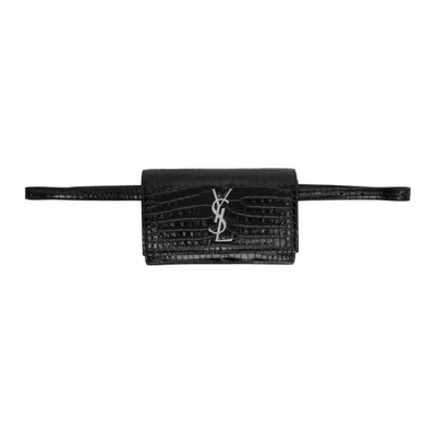 Shop Saint Laurent Black Croc Kate Belt Bag In 1000 Black