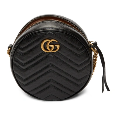 Shop Gucci Black Mini Gg Marmont Round Bag In 1000 Black