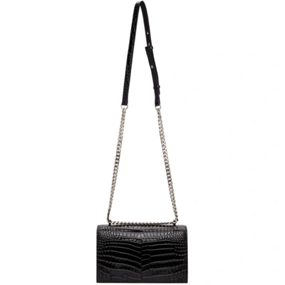 Shop Alexander Mcqueen Black Croc Jewelled Satchel Bag In 1001 Black