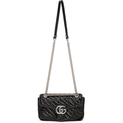 Shop Gucci Black Sequin Small Gg Marmont 2.0 Shoulder Bag In 1000 Black