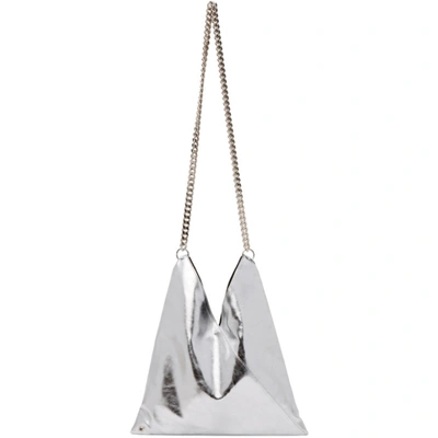 Shop Mm6 Maison Margiela Silver Metallic Triangle Shoulder Bag In T9002 Silve