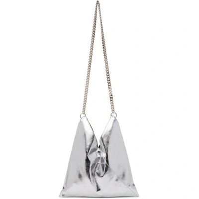 Shop Mm6 Maison Margiela Silver Metallic Triangle Shoulder Bag In T9002 Silve