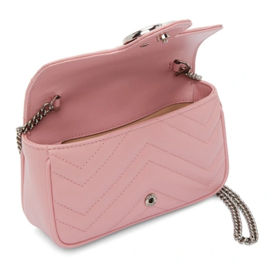 Shop Gucci Pink Super Mini Gg Marmont Quilted Chain Wallet Bag In 5815 Pink