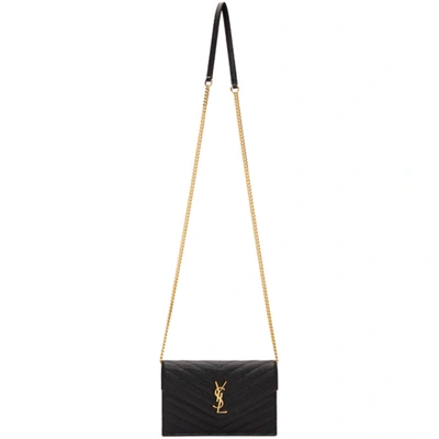 Shop Saint Laurent Black Monogramme Envelope Chain Wallet Bag In 1000 Black