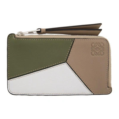 Shop Loewe Green And Beige Puzzle Coin Pouch In 3942 Sand/a