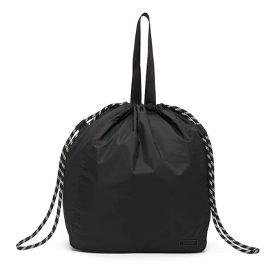 Shop Ganni Black Recycled Tech Drawstring Tote In 099 Black