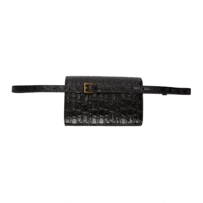 Shop Saint Laurent Black Croc Kate Belt Bag
