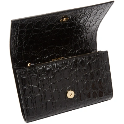 Shop Saint Laurent Black Croc Kate Belt Bag