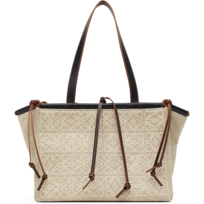 Shop Loewe Beige Linen Small Anagram Cushion Tote In 2165 Natura
