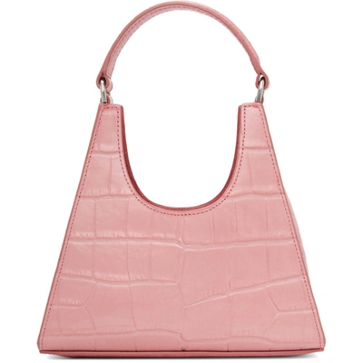 Shop Staud Pink Croc Mini Rey Bag In Geranium