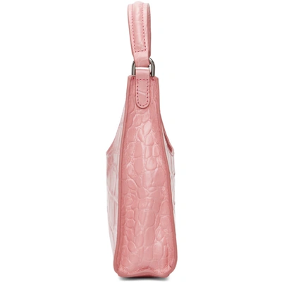 Shop Staud Pink Croc Mini Rey Bag In Geranium