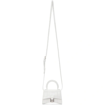 Shop Balenciaga White Croc Mini Hourglass Bag In 9016 White