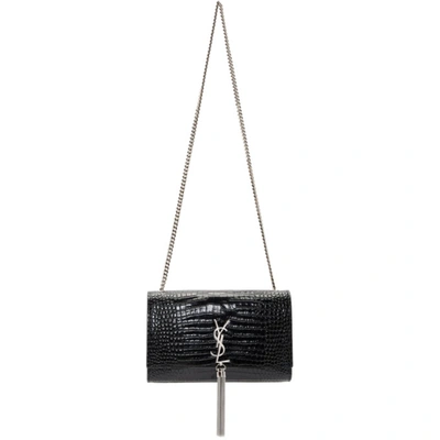 Shop Saint Laurent Black Medium Croc Kate Tassel Bag In 1000 Black