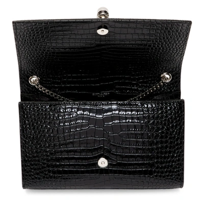 SAINT LAURENT 黑色中号 KATE 鳄鱼纹流苏单肩包