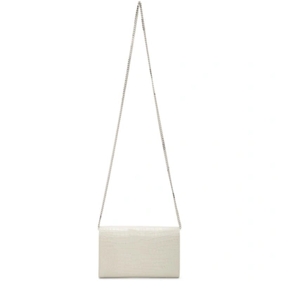 Shop Saint Laurent White Croc Monogramme Envelope Chain Wallet Bag In 9207 White