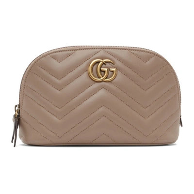 Shop Gucci Taupe Gg Marmont 2.0 Quilted Cosmetic Case In 5729 Porcel