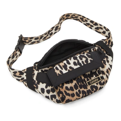 Shop Ganni Brown Leopard Recycled Tech Bum Bag In 943 Leopard