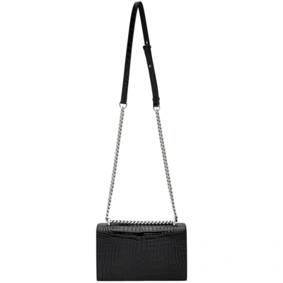 Shop Alexander Mcqueen Black Croc Large Jewelled Satchel Bag In 1000 Black