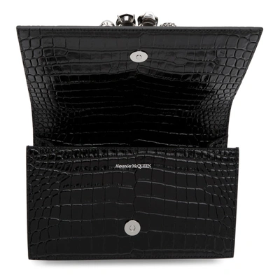 Shop Alexander Mcqueen Black Croc Large Jewelled Satchel Bag In 1000 Black