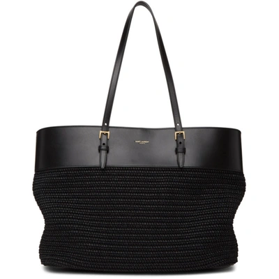 Shop Saint Laurent Black Raffia East/west Shopping Tote In 1000 Black