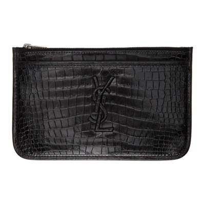 Shop Saint Laurent Black Croc Niki Bill Pouch In 1000 Black