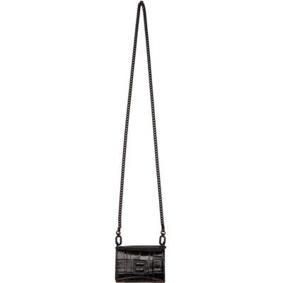 Shop Balenciaga Black Croc Mini Hourglass Wallet Bag In 1000 Black