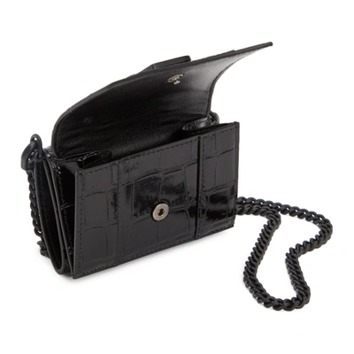 Shop Balenciaga Black Croc Mini Hourglass Wallet Bag In 1000 Black