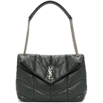 Shop Saint Laurent Green Medium Loulou Puffer Bag In 3045 Dkgreen