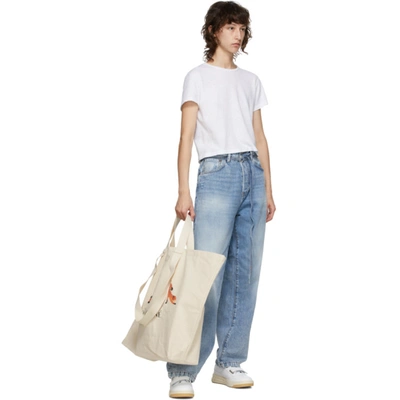 Shop Maison Kitsuné Off-white Xxl 3 Yoga Foxes Tote In Ec Ecru