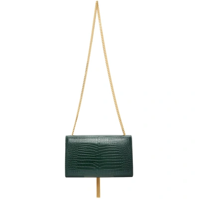 Shop Saint Laurent Green Croc Medium Kate Tassel Wallet Bag In 3144 Green