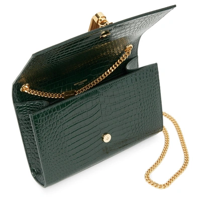 Shop Saint Laurent Green Croc Medium Kate Tassel Wallet Bag In 3144 Green