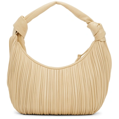 Neous Neptune Knotted Pleated Leather Shoulder Bag In Cream
