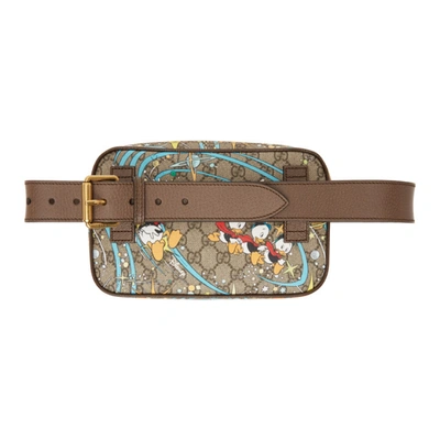 Shop Gucci Beige & Brown Disney Edition Gg Donald Duck Waist Pouch In 8679 Beige/multi