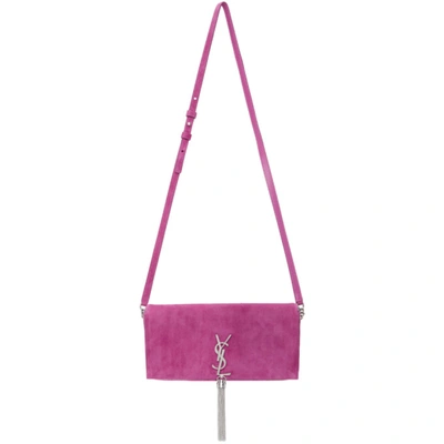 Shop Saint Laurent Pink Suede Medium Kate 99 Tassel Bag In 5554 Fuxiae
