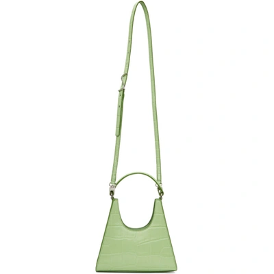 Shop Staud Green Croc Mini Rey Bag In Agave