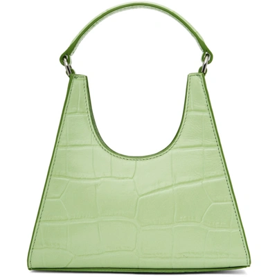 Shop Staud Green Croc Mini Rey Bag In Agave