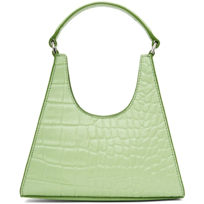 Shop Staud Green Croc Mini Rey Bag In Agave