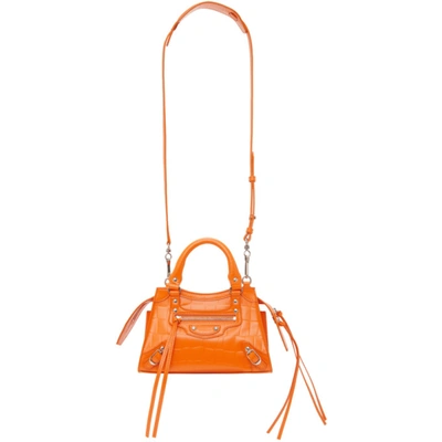 Shop Balenciaga Orange Croc Mini Neo Classic Top Handle Bag