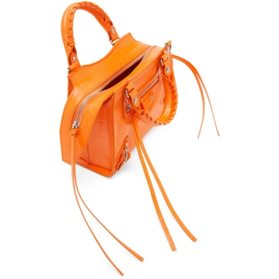 BALENCIAGA 橙色迷你 NEO CLASSIC 鳄鱼纹手提包