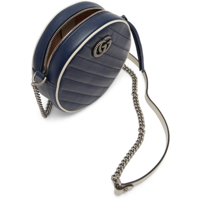 Shop Gucci Blue Mini Gg Marmont Round Shoulder Bag In 4186 Blue