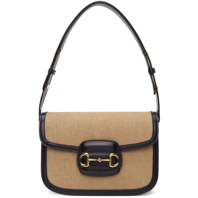 Shop Gucci Beige & Black ' 1955' Horsebit Shoulder Bag In 2599 Br Bl