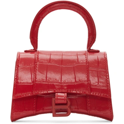 Shop Balenciaga Red Croc Mini Hourglass Bag In 6404 Brtred
