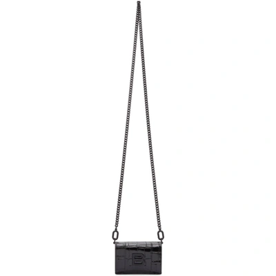 Shop Balenciaga Black Croc Mini Hourglass Wallet Bag In 1000 Black