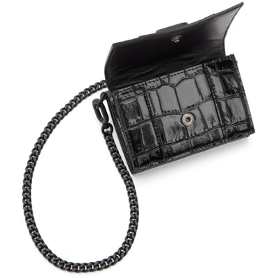 Shop Balenciaga Black Croc Mini Hourglass Wallet Bag In 1000 Black