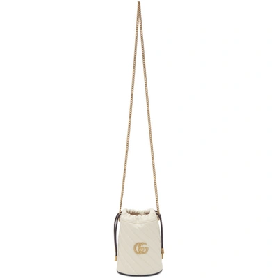 Shop Gucci White Mini Gg Marmont Bucket Bag In 9087 Wht/bk