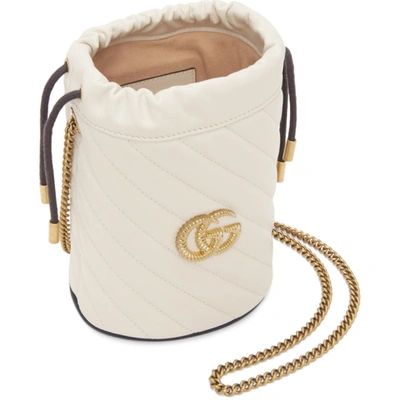 Shop Gucci White Mini Gg Marmont Bucket Bag In 9087 Wht/bk